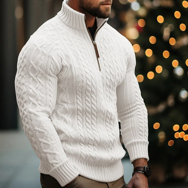 Herren Strickwaren Halbreißverschluss Mantel Einfarbig Verdrehter Verdickter Pullover - ellashop.store