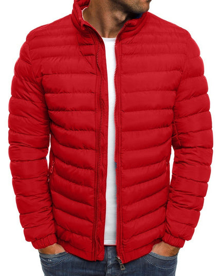 Herrenjacke mit Reißverschluss, einfarbig, lange Ärmel, Taschen, kältebeständig, Herbst, dicker, mit Baumwolle gefütterter Mantel für den Außenbereich - ellashop.store