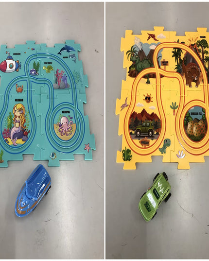 Kinder Puzzle Elektrische Eisenbahn Speeder DIY Montage Elektrische Auto Automatische Schiene Stadt Szene Bau Bildung Spielzeug Geschenk - ellashop.store