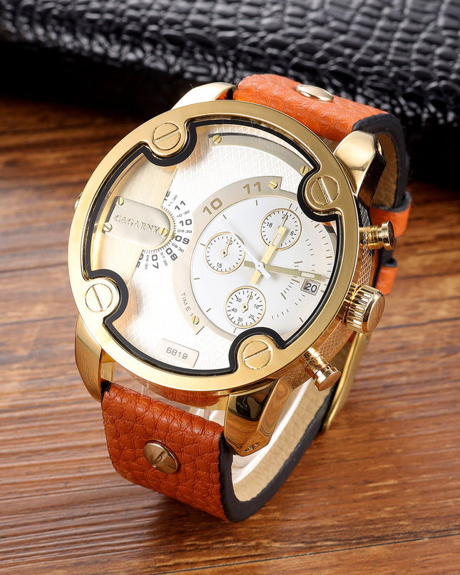 Großes Zifferblatt Quarzuhr Kalender Gürtel Stil Herren Armbanduhr - ellashop.store