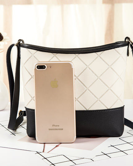 Damen Schulter Messenger Bag mit geprägtem Rautenmuster im Retro-Look - ellashop.store