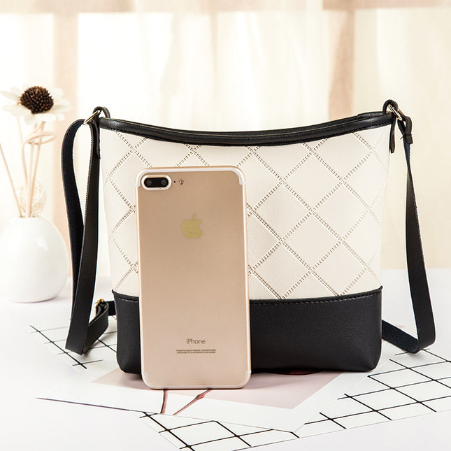 Damen Schulter Messenger Bag mit geprägtem Rautenmuster im Retro-Look - ellashop.store