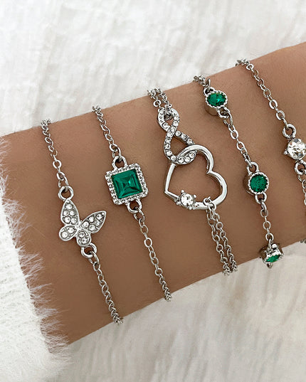 Bohemian 5 stück Grün Kristall Armbänder Schmuck Set Für Frauen Herz Armband Hochzeit Engagement Armband Mode Schmuck - ellashop.store