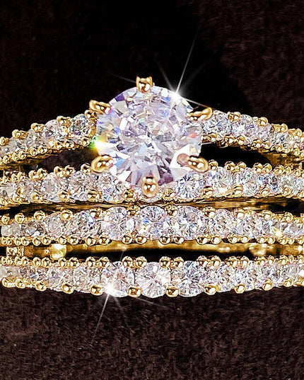 Hohles doppellagiges Zirkon-Verlobungsring-Set - ellashop.store