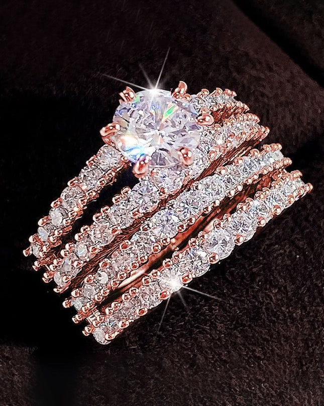 Hohles doppellagiges Zirkon-Verlobungsring-Set - ellashop.store