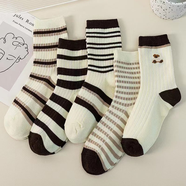 Süße braun gestreifte Paarsocken für Herbst und Winter - ellashop.store