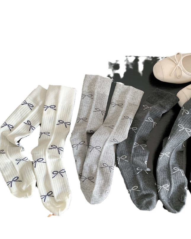 Lockere Socken mit Schleife und mittlerer Wadenlänge für Damen - ellashop.store