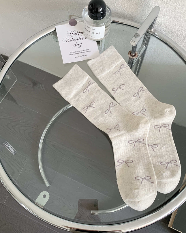 Lockere Socken mit Schleife und mittlerer Wadenlänge für Damen - ellashop.store