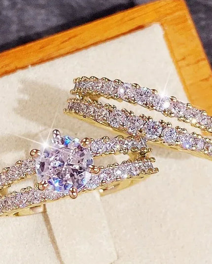 Hohles doppellagiges Zirkon-Verlobungsring-Set - ellashop.store