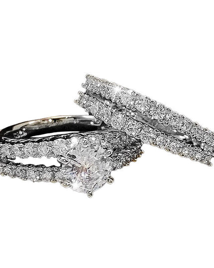 Hohles doppellagiges Zirkon-Verlobungsring-Set - ellashop.store