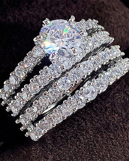 Hohles doppellagiges Zirkon-Verlobungsring-Set - ellashop.store