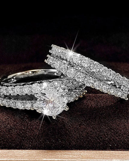 Hohles doppellagiges Zirkon-Verlobungsring-Set - ellashop.store