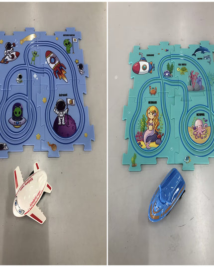 Kinder Puzzle Elektrische Eisenbahn Speeder DIY Montage Elektrische Auto Automatische Schiene Stadt Szene Bau Bildung Spielzeug Geschenk - ellashop.store