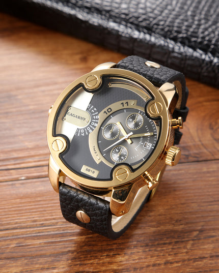 Großes Zifferblatt Quarzuhr Kalender Gürtel Stil Herren Armbanduhr - ellashop.store