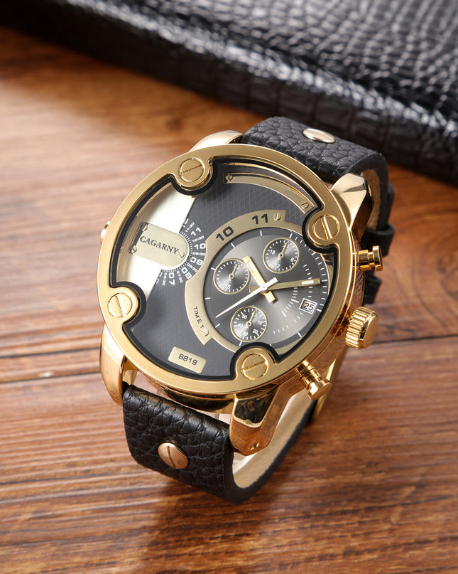 Großes Zifferblatt Quarzuhr Kalender Gürtel Stil Herren Armbanduhr - ellashop.store