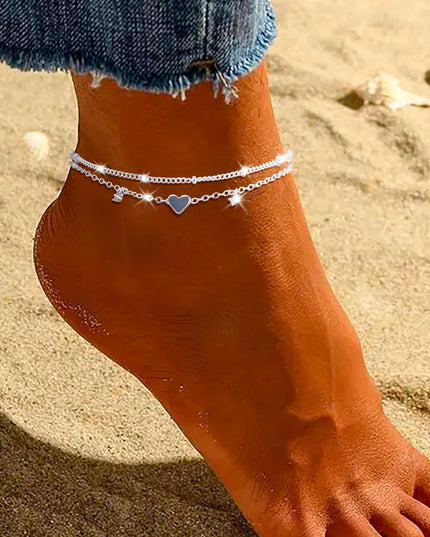 Mode Herz-förmigen Zirkon Fußkettchen frauen Wasserdicht Einfache Herz-förmigen - ellashop.store