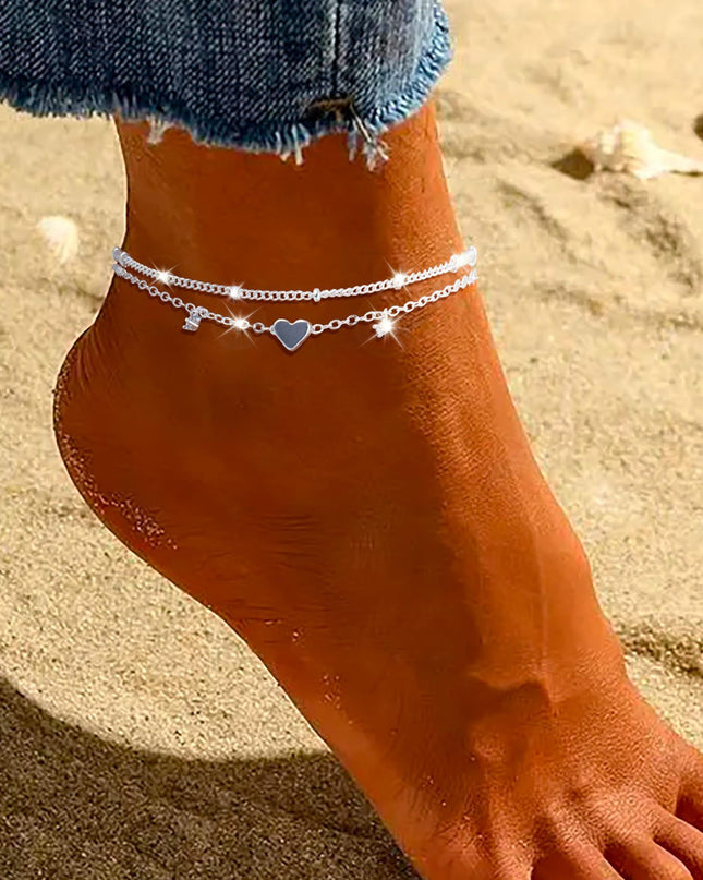Mode Herz-förmigen Zirkon Fußkettchen frauen Wasserdicht Einfache Herz-förmigen - ellashop.store