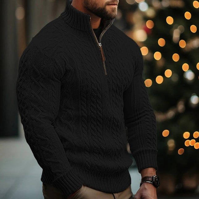 Herren Strickwaren Halbreißverschluss Mantel Einfarbig Verdrehter Verdickter Pullover - ellashop.store