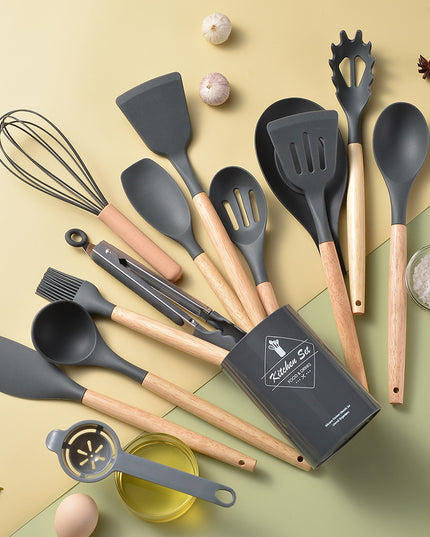 Küchengeschirr aus Silikon mit Holzgriff - ellashop.store