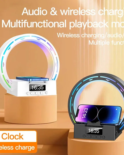 4 in 1 Wireless Bluetooth-kompatibel Lautsprecher Lade Pad Nacht Lampe Mit Wecker Wake-Up Licht Für Schlafzimmer unterstützung USB Stick TF Karte - ellashop.store