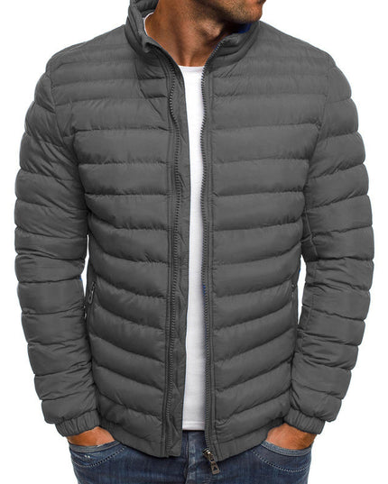 Herrenjacke mit Reißverschluss, einfarbig, lange Ärmel, Taschen, kältebeständig, Herbst, dicker, mit Baumwolle gefütterter Mantel für den Außenbereich - ellashop.store
