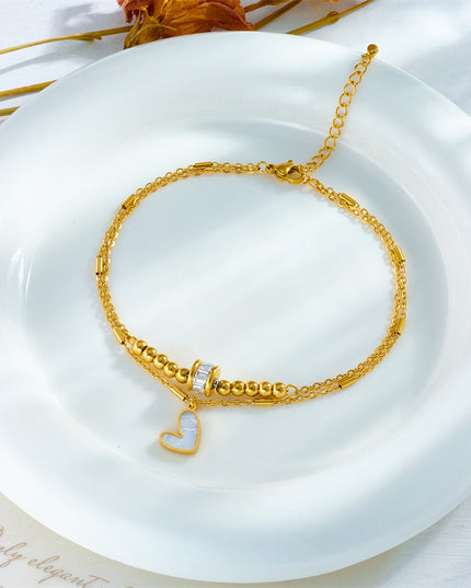 Modeschmuck Boho Classic Love Heart Knöchelkette Doppellagiges Kettenarmband Fußkettchen Charm Quaste Beinkette an Fußkette Frauen Party Schmuck Accessoires - ellashop.store