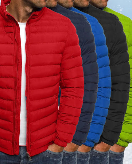 Herrenjacke mit Reißverschluss, einfarbig, lange Ärmel, Taschen, kältebeständig, Herbst, dicker, mit Baumwolle gefütterter Mantel für den Außenbereich - ellashop.store