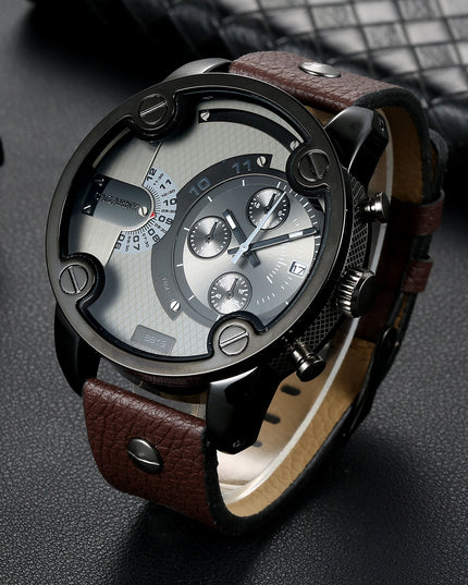 Großes Zifferblatt Quarzuhr Kalender Gürtel Stil Herren Armbanduhr - ellashop.store