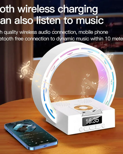 4 in 1 Wireless Bluetooth-kompatibel Lautsprecher Lade Pad Nacht Lampe Mit Wecker Wake-Up Licht Für Schlafzimmer unterstützung USB Stick TF Karte - ellashop.store