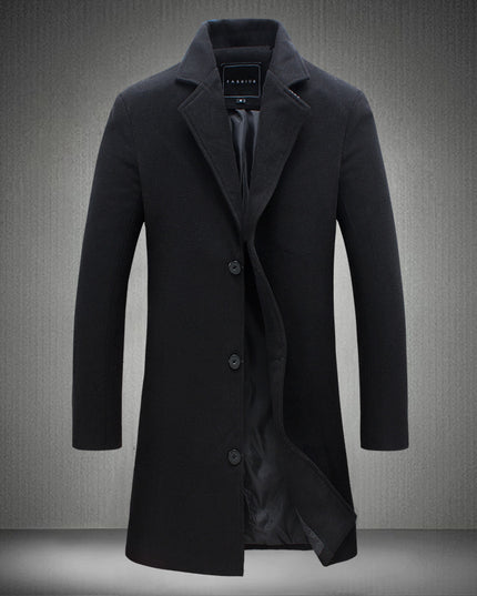 Men's Woolen Coat Slim-fit Mid-length Trench Coat - ellashop.store