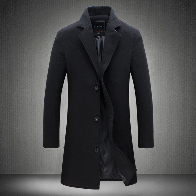Men's Woolen Coat Slim-fit Mid-length Trench Coat - ellashop.store