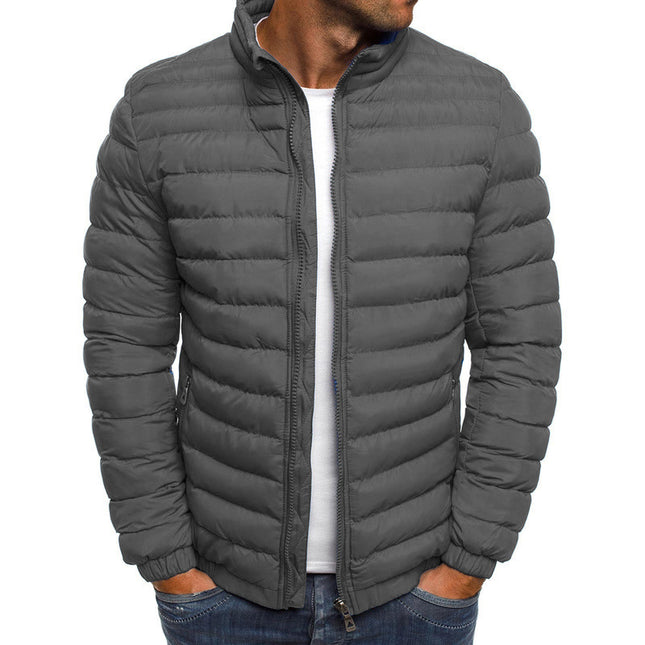 Herrenjacke mit Reißverschluss, einfarbig, lange Ärmel, Taschen, kältebeständig, Herbst, dicker, mit Baumwolle gefütterter Mantel für den Außenbereich - ellashop.store