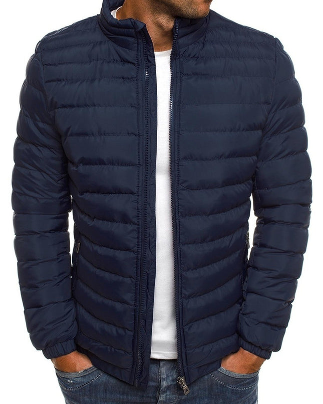 Herrenjacke mit Reißverschluss, einfarbig, lange Ärmel, Taschen, kältebeständig, Herbst, dicker, mit Baumwolle gefütterter Mantel für den Außenbereich - ellashop.store