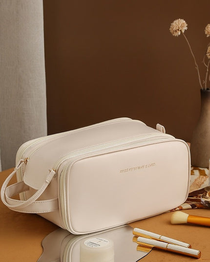 Dreilagige Kosmetiktasche mit Doppelreißverschluss und U-förmigem Design. Modische Make-up-Taschen mit hoher Kapazität. Tragbare Aufbewahrungstasche aus Pu-Leder für Hautpflegeprodukte - ellashop.store