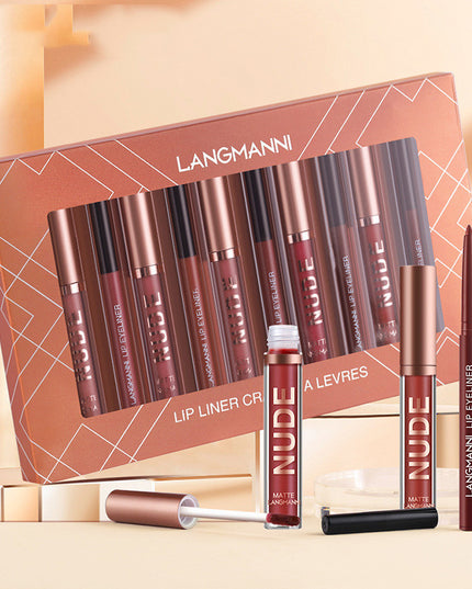 Lipliner und Lippenstift-Make-up, 12-teiliges Set, 6 matte Lippenstifte, 6 Lipliner-Stifte, wasserfest, langanhaltend, matter Lippenstift, Schönheitskosmetik, Make-up, Geschenk für Mädchen, Lippenstift-Set - ellashop.store