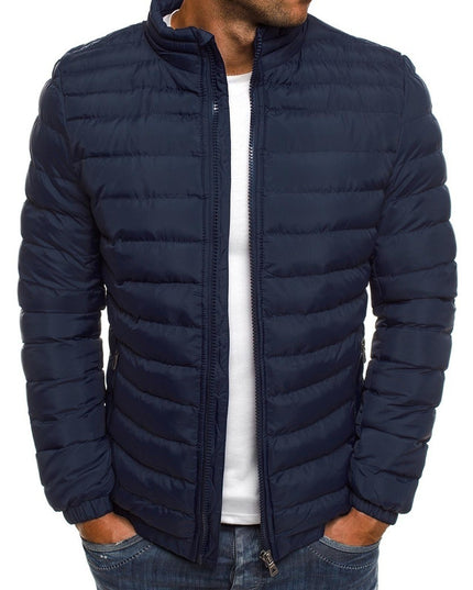 Herrenjacke mit Reißverschluss, einfarbig, lange Ärmel, Taschen, kältebeständig, Herbst, dicker, mit Baumwolle gefütterter Mantel für den Außenbereich - ellashop.store