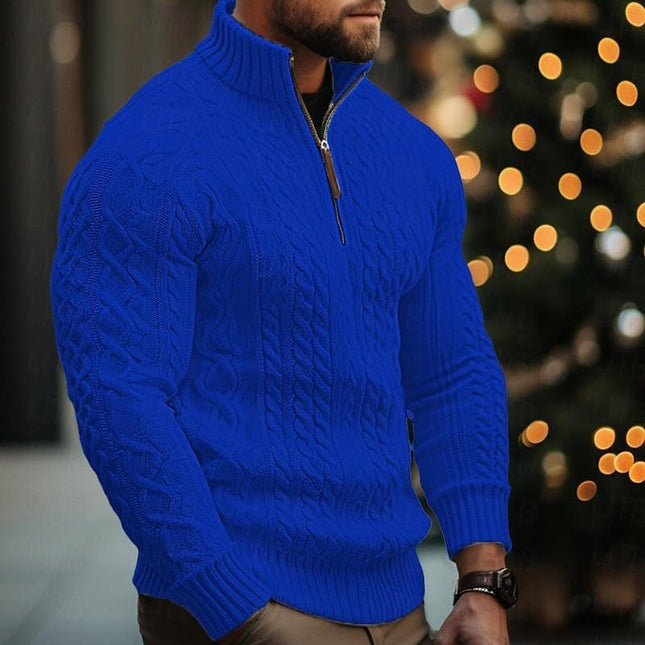 Herren Strickwaren Halbreißverschluss Mantel Einfarbig Verdrehter Verdickter Pullover - ellashop.store